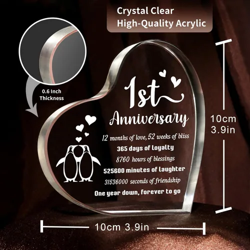 Miniatura 3 de Regalos de boda de aniversario de 1 año para novio, novia, primer aniversario, regalos románticos para él y ella, bloque acrílico