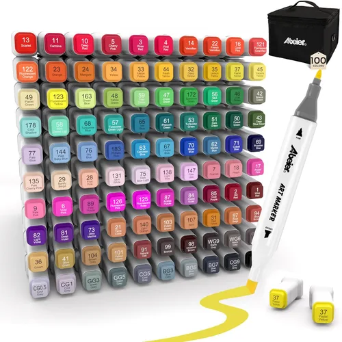 ABEIER Marcadores de alcohol, 100 colores de doble punta, cincel y fina, marcadores de coloración perfectos para adultos, ideales para dibujar
