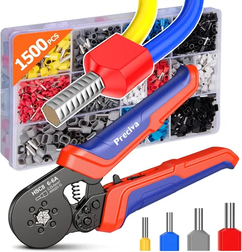 Preciva - Kit de herramientas de prensado de virola, conectores de virolas dobles y individuales mejorados de 1500 piezas, trinquete hexagonal