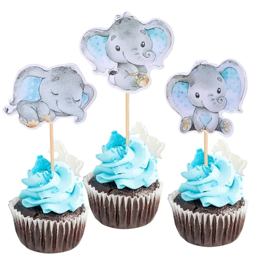 Miniatura 10 de 36 piezas de decoración para cupcakes de elefante rosa con texto en inglés "It's a Girl" para decoración de revelación de género, baby shower