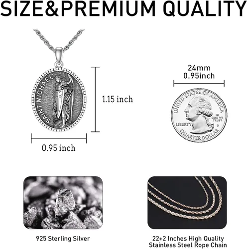 Miniatura 127 de CEKAMA - Collar de plata de ley 925 con dije de amuleto para hombres y mujeres, con cadena de 0.098 in, 22 pulgadas + 2 pulgadas