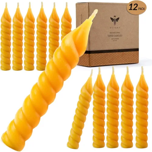 DEYBBY Juego de 12 velas naturales de cera de abeja en espiral, pequeñas velas de cera de abeja orgánica sin goteo de 5 pulgadas, sin goteo, para