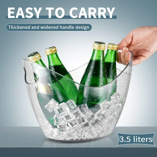 Miniatura 5 de Cubo de hielo para fiestas o bares, bañera de plástico transparente de 3.5 litros, perfecto para 2 botellas de champán/cerveza/vino o bebidas. Cubo