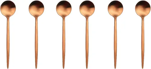 Miniatura 8 de Cuchara moderna con manchas de cobre, 6 piezas de acero inoxidable 304 color oro rosa mate, cuchara de postre de 7.2 pulgadas, vajilla