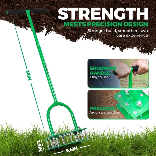 Miniatura 4 de GrdnCare Herramienta aireadora de césped con 15 picos de hierro, herramienta aireadora de césped de alta resistencia de 6 resortes, reinicio