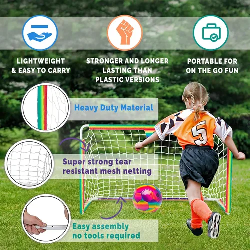 Miniatura 4 de Morvat Juego de portería de fútbol con bastones de metal para niños, equipo de entrenamiento portátil ligero para patio trasero e interior, red