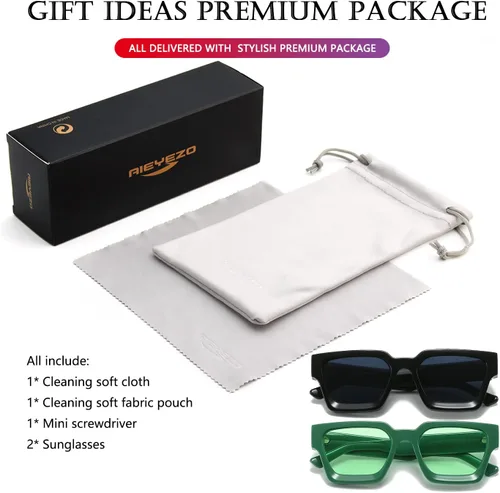 Miniatura 98 de AIEYEZO Gafas de sol cuadradas para mujeres y hombres, gafas de sol cuadradas con montura gruesa, estilo de diseñador simple