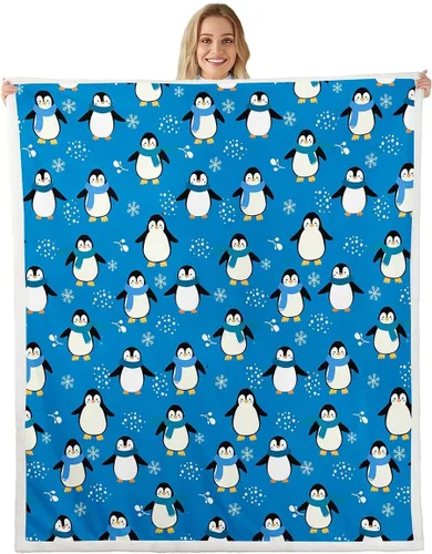 Manta de pingüino kawaii, manta de invierno con diseño de pingüinos, manta de invierno con diseño de animales antárticos para niños y niñas, manta