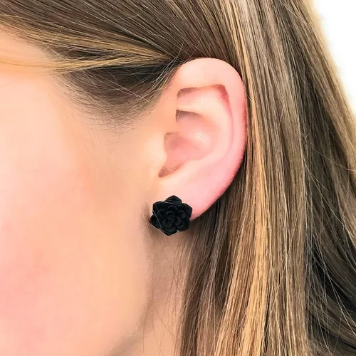Miniatura 5 de Aretes hipoalergénicos para suculentas para orejas sensibles (negro mate, postes de plástico 100% libres de metal)