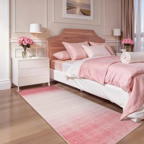 Miniatura 2 de Wonnitar Alfombra rosa lavable de 2 x 6 pies, moderna alfombra de pasillo de baño en degradé, contemporáneo, antideslizante, alfombra degradada