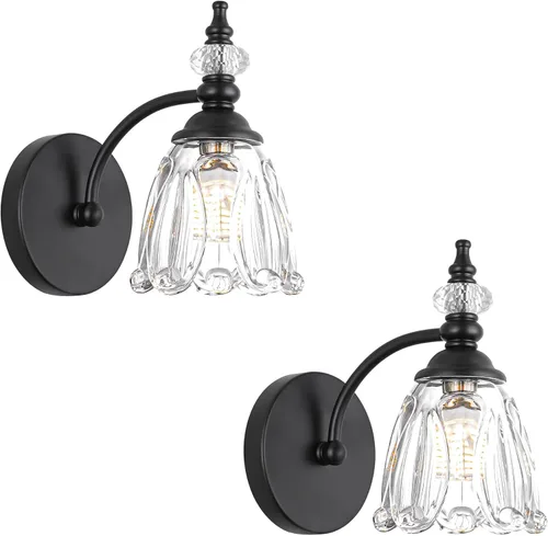 Apliques de Pared Negros Vintage Juego de Dos, Lámparas de Tocador de Baño Negro Mate, Apliques de Baño con Bombillas G9 Juego de 2, Luces de Pared