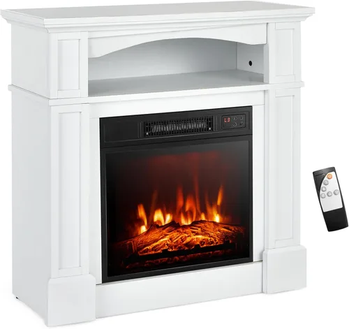 Miniatura 11 de SIMOE Chimenea eléctrica de 32 pulgadas, chimenea eléctrica independiente para interiores con control remoto, llama realista, termostato y Blanco