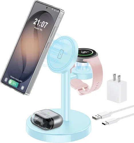 Miniatura 15 de Cargador inalámbrico magnético para Samsung, estación de carga súper rápida 3 en 1 compatible con MagSafe, soporte de cargador de teléfono para Negro