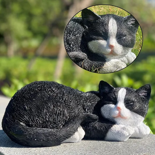Miniatura 5 de Estatua de gato al aire libre figuras de gato decoración de jardín, estatua de gato de esmoquin negro atigrado estatua decorativa para patio, patio