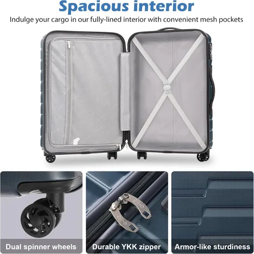 Miniatura 5 de COOLIFE Maleta extensible para equipaje PC ABS TSA Lock Spinner Llevar en juegos de 3 piezas, Azul, moldeado