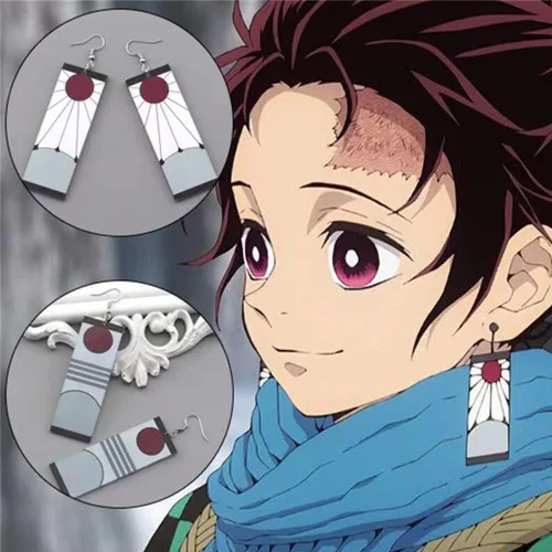 Miniatura 3 de Pendientes Tanjiro Hanafuda Tanjiro Cosplay Pendientes Anime Accesorios de joyería, Acero aleado
