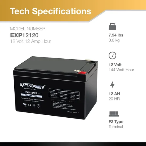 Miniatura 3 de Baterías de acido de 12 V, selladas a plomo Expertpower (12/12)