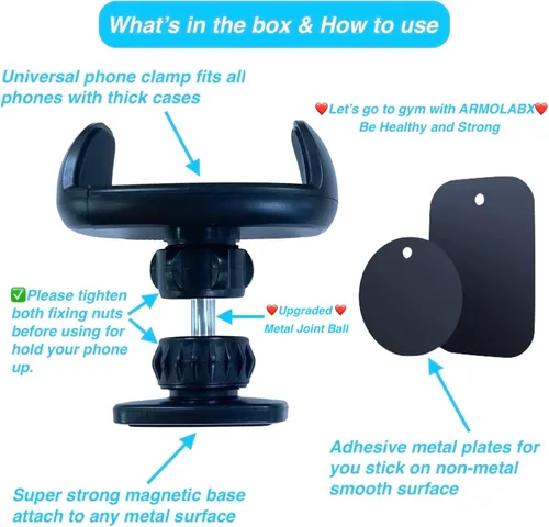 Miniatura 6 de Soporte magnético para teléfono de gimnasio que se fija a una superficie de metal, [compatible con teléfonos grandes y fundas gruesas] Soporte