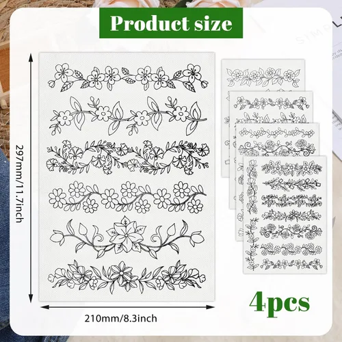 Miniatura 3 de 27 patrones de bordado solubles en agua, patrón de bordado de flores y vid, bordado, bordado, borde, preimpreso, palo floral y papel de puntada