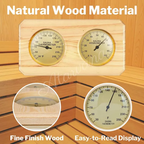 Miniatura 3 de Termómetro de sauna de madera 2 en 1, termómetro de sauna Atarvana para interiores, higrómetro, accesorios para sala de hotel y sauna, accesorio