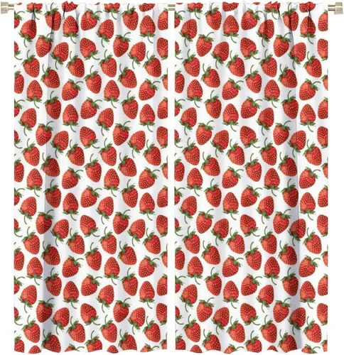 Miniatura 36 de Cortinas bohemias con diseño de fresas, bonitas cortinas bohemias con bolsillo para barra de fruta, tratamiento de ventana para cocina, sala
