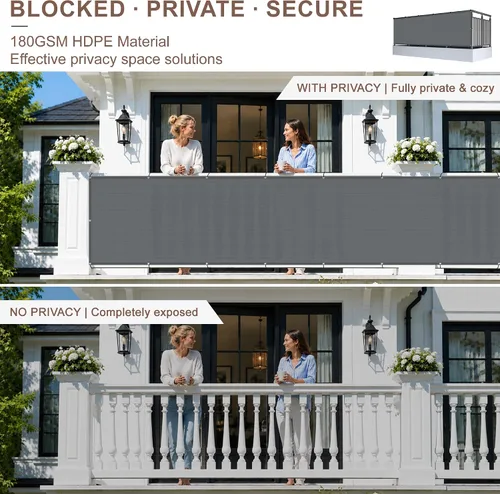 Miniatura 3 de SUNNY GUARD Pantalla de Privacidad para Balcón Gris Oscuro de 3'x10', Pantalla para Barandilla de Apartamentos, Pantalla Cortavientos Resistente
