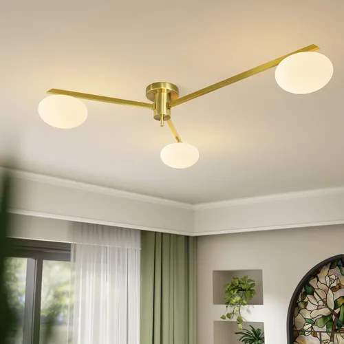 Miniatura 10 de Lámpara de araña moderna Sputnik de 3 luces con pantalla de vidrio lechoso - Lámpara de techo empotrada negra para cocina