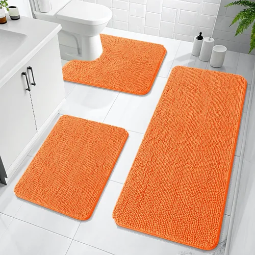 Miniatura 21 de OLANLY Juego de Alfombras de Baño de 3 Piezas, Tapetes de Baño de Chenilla Suave y Absorbente y Alfombra de Contorno en Forma de U para Inodoro