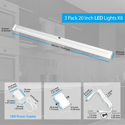 Miniatura 8 de EShine Kit de iluminación LED activada por ondas manuales para debajo del gabinete, regulable, paquete de 3 unidades de 20 pulgadas, control