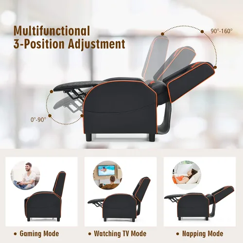 Miniatura 4 de GYMAX Silla reclinable de masaje para juegos, sofá individual ergonómico de estilo de carreras con reposacabezas ajustable, respaldo y reposapiés