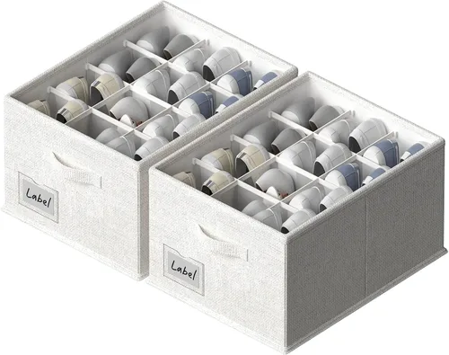 Miniatura 7 de FHSQX Paquete de 2 organizadores de zapatos para armario, se adapta a hasta 24 pares, contenedores de almacenamiento de zapatos de tela, Beige