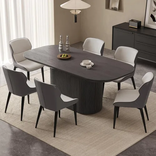 Miniatura 38 de Mesa de comedor ovalada de 63 pulgadas para 2-6 personas, mesa de cocina negra moderna, mesa de comedor rectangular de lujo, mesa de comedor