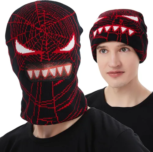 EINSKEY Gorro de punto con máscara de esquí, pasamontañas, diseño de Spider Man Y2K para Halloween, anime, fantasma, invierno, cálido, fresco,