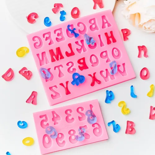 Miniatura 4 de 4 piezas de moldes de silicona de letras, moldes de fondant antiadherentes de números y letras para chocolate, caramelo, decoración de pastel