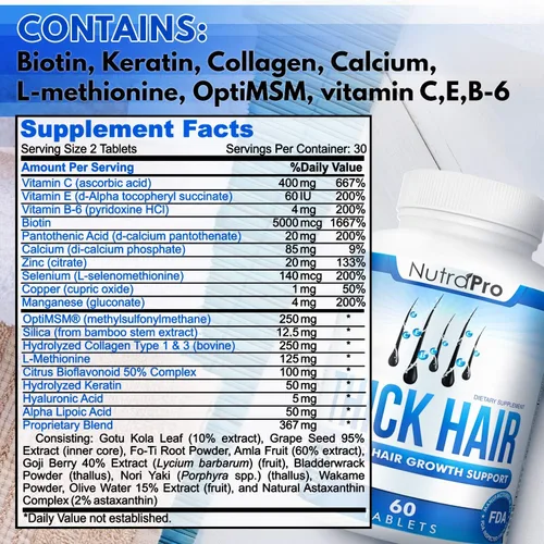 Miniatura 5 de NutraPro Vitaminas para el crecimiento del cabello para hombres, suplemento anti pérdida de cabello, píldoras de crecimiento del cabello y barba