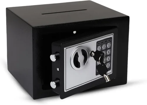Darice Caja fuerte para dinero, caja fuerte con cerradura electrónica de combinación y llave de emergencia, caja fuerte para efectivo con ranura