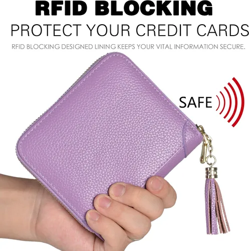 Miniatura 4 de Easyoulife - Billetera de piel con cierre y tarjetero para mujer con bloqueo de interferencia de radiofrecuencia RFID