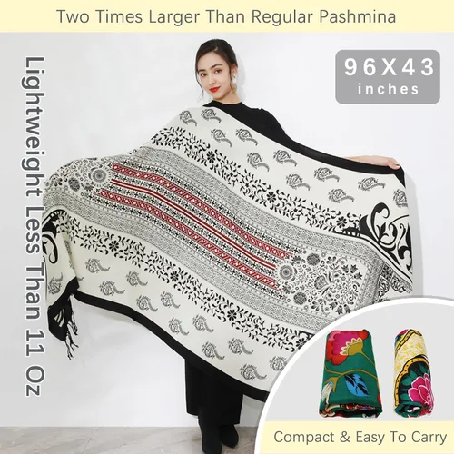 Miniatura 35 de DANA XU Manta de pashmina extragrande 100% de lana merina, bufanda de viaje, bufanda de cachemira para mujer, otoño e invierno, chal de gran