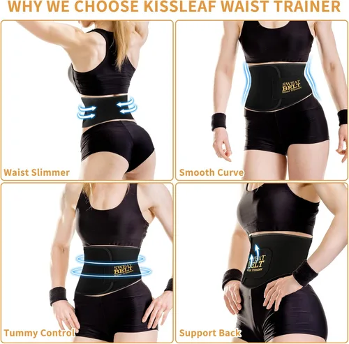 Miniatura 2 de kissleaf Entrenador de cintura de sudor para mujeres y hombres, cómodo cinturón de sudor para aumentar la sudoración, soporte para el estómago