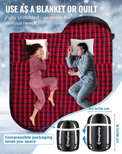 Miniatura 5 de KingCamp Sleeping-Bags Sleeping Bag for Adults, Cold Weather & Warm Extra Wide Big & Tall XL Portable Waterproof Flannel Sleeping Bags