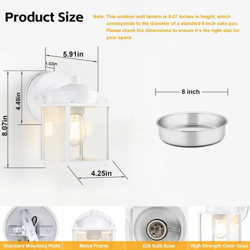 Miniatura 3 de LIT-PaTH Farol de pared para exteriores, lámpara de pared impermeable para exteriores, accesorio de iluminación con enchufe E26, luces exteriores