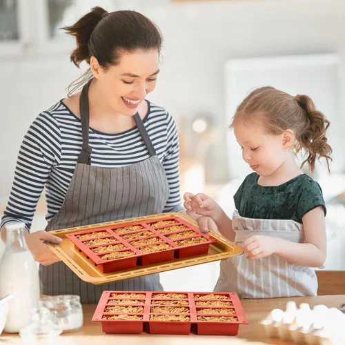 Miniatura 5 de Paquete de 2 moldes de barra de granola de silicona, molde de barra de proteína rectangular de 12 cavidades, moldes de silicona para hornear