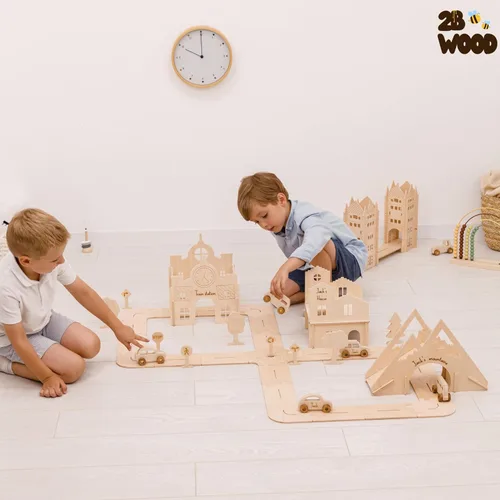 Miniatura 5 de Pista de madera personalizada para niños – tamaño M para niños pequeños – Autos de juguete de madera – Carros de juguete de madera, puente