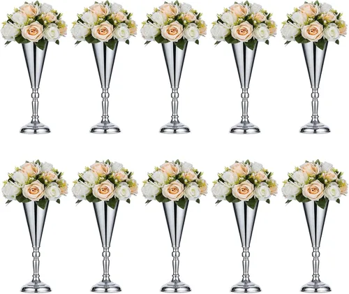 Miniatura 11 de Sziqiqi Juego de 2 centros de mesa altos metálicos para mesas de recepción de boda Florero dorado con soporte Decoración de base para fiestas