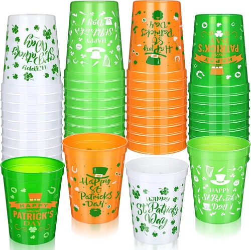 Miniatura 8 de Meanplan 60 tazas de trébol del día de San Patricio desechables de plástico para beber, suministros de fiesta de la suerte para cerveza, bebidas