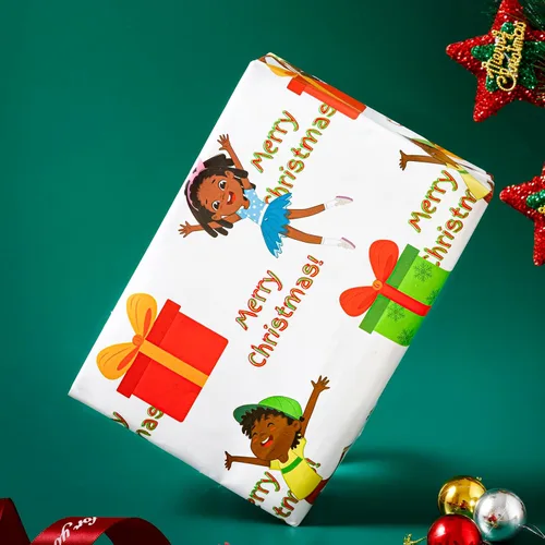 Miniatura 7 de Dtiafu Papel de Regalo Navideño Afroamericano Papel de Regalo Negro de Papá Noel a Granel Diseños Lindos de Navidad para Personas Negras