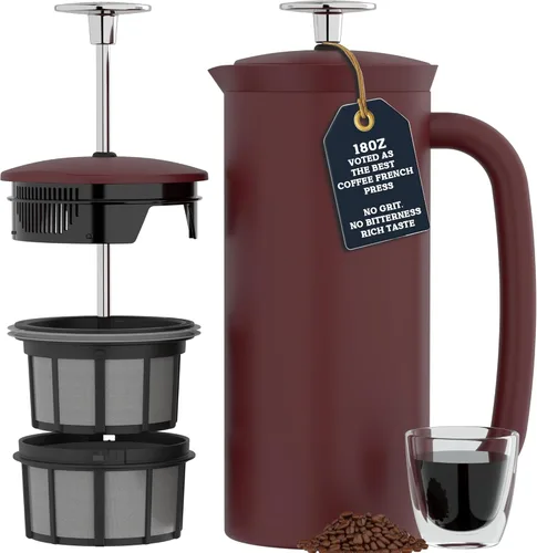 Miniatura 12 de ESPRO P7 - Prensa francesa de acero inoxidable 304 con microfiltro patentado de doble pared y aislamiento, prensa francesa para café con preparación