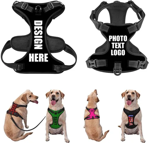 Miniatura 19 de Arnés para perro personalizado con nombre y número de teléfono, chaleco personalizado para perro, arnés reflectante ajustable para mascotas, beige, S