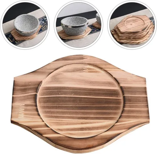 Miniatura 9 de UPKOCH Soporte coreano Dolsot Stone Bowl Base de madera Cazuela Olla Bandeja Bibimbap Bowl Estera de madera Hot Pot Trivet Trivet Coaster S
