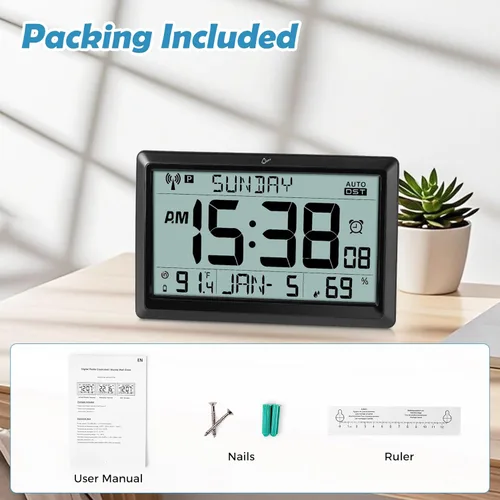 Miniatura 6 de Amgico Reloj de pared digital, reloj atómico de pantalla grande de 10.5", funciona con pilas, ajuste automático de calendario digital
